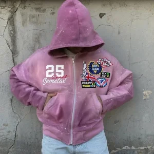 Embroidery French Terry Oversized Zipper Hoodies Custom Graphic 100% Cotton Men Boxy Distressed Acid Wash Zip up Hoodie