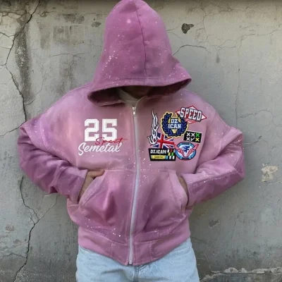 Embroidery French Terry Oversized Zipper Hoodies Custom Graphic 100% Cotton Men Boxy Distressed Acid Wash Zip up Hoodie