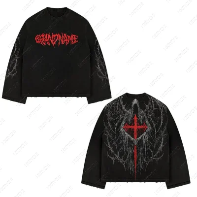 OEM Men's Casual Tshirts Cotton Oversize Loose Style Long Sleeve Tee Streetwear Design with Direct Printing for Winter