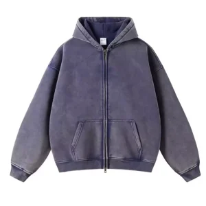 Custom Washed Zip up Hoodie Fleece French Terry Unisex Plain Blank Solid Color Sweatshirt Double Layer Hoodies for Men