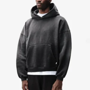 Heavyweight Custom Oversized Fleece Blank Plain Streetwear Vintage Acid Wash Pullover Distressed Pocket Hoodies Huddies for Men
