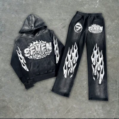 High Quality Heavyweight Acid Wash Sweatpants and Hoodie Set Custom Logo Vintage Tracksuit Training Wear Terry Unisex Hoodies