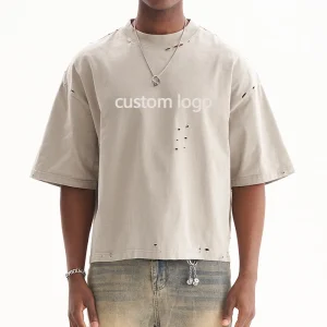 High Quality Vintage Heavyweight Distressed Boxy Men's T-shirts Acid Wash Oversized Tshirt Custom Cropped t Shirt Men