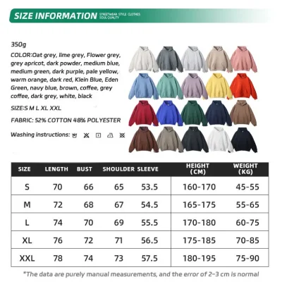 High Quality Stringless Hoodie Pullover Thick Fleece Oversize Loose Custom 350gsm Cropped Hoodie Plus Size Men's Hoodies