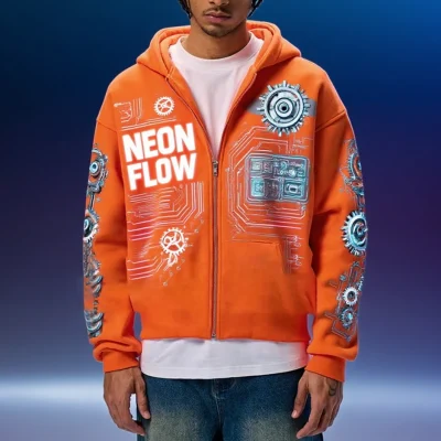 Manufacturer High Quality 500 Gsm Heavyweight Boxy Zip up Hoodie Men Screen Print Zipper-up 100%Cotton Cropped Hoodie