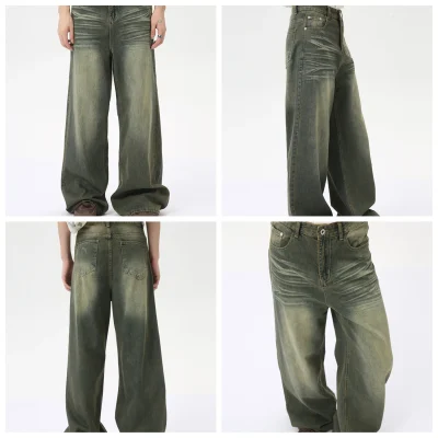 High Street Retro Straight Jeans Men's Slacks Basic Style Loose Jeans Cargo Men Casual Trousers Wide Legs Men's Pants