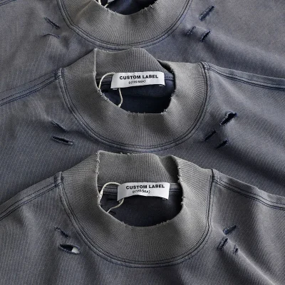 Custom Logo Vintage Acid Washed T Shirt Men Distressed Heavyweight Cotton Blank Oversized Tshirt 100% Cotton for Men's T-shirt