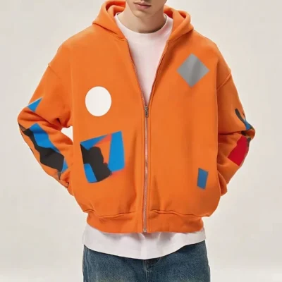 Manufacturer High Quality 500 Gsm Heavyweight Boxy Zip up Hoodie Men Screen Print Zipper-up 100%Cotton Cropped Hoodie