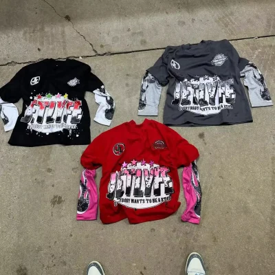 Custom Printed Men's Double Layer Long Sleeve T-Shirt Oversized Wholesale Designed Men t Shirt