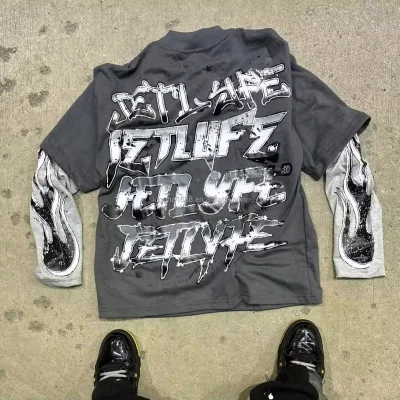 Custom Printed Men's Double Layer Long Sleeve T-Shirt Oversized Wholesale Designed Men t Shirt