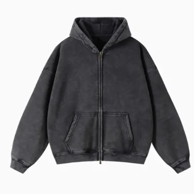 Custom Washed Zip up Hoodie Fleece French Terry Unisex Plain Blank Solid Color Sweatshirt Double Layer Hoodies for Men
