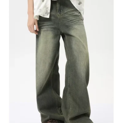 High Street Retro Straight Jeans Men's Slacks Basic Style Loose Jeans Cargo Men Casual Trousers Wide Legs Men's Pants