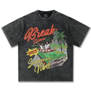 High-quality Pure Cotton Retro Fun Illustration Print Heavy 300g Washing Color Short-sleeved T-shirt for High Street T-shirt Men