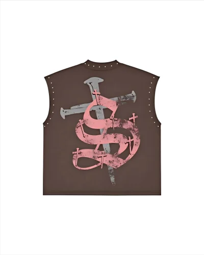 Men's Print Trend Fashion American Street Rhinestone Sleeveless T-shirt