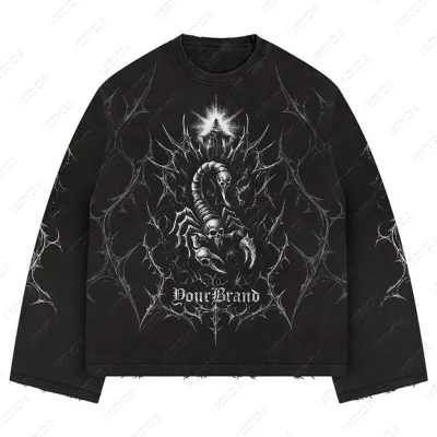 OEM Men's Casual Tshirts Cotton Oversize Loose Style Long Sleeve Tee Streetwear Design with Direct Printing for Winter