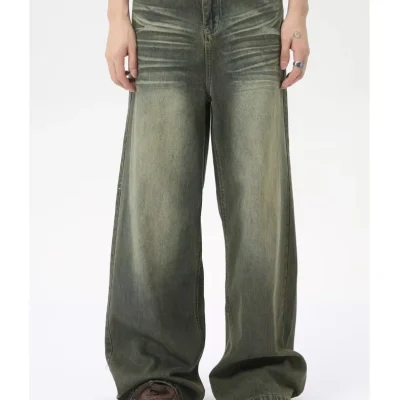 High Street Retro Straight Jeans Men's Slacks Basic Style Loose Jeans Cargo Men Casual Trousers Wide Legs Men's Pants