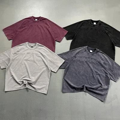 Wholesale Custom Logo Graphic Tees Hip Hop Heavyweight Cotton T-shirt Oversized Acid Washed Vintage Men's T-shirts