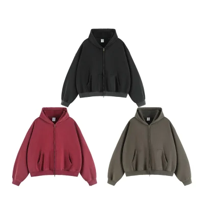 Custom Men's Hoodies Oversized Acid Wash Vintage Blank Hoodie Manufacturers Distressed Boxy Zip up Hoodie for Men
