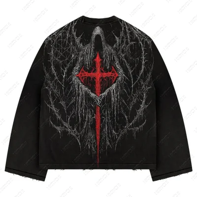 OEM Men's Casual Tshirts Cotton Oversize Loose Style Long Sleeve Tee Streetwear Design with Direct Printing for Winter
