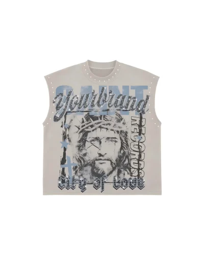 Men's Print Trend Fashion American Street Rhinestone Sleeveless T-shirt