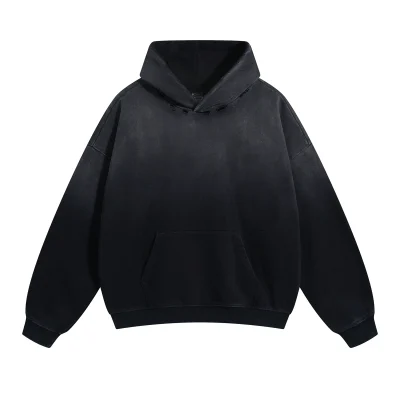 Heavyweight Custom Oversized Fleece Blank Plain Streetwear Vintage Acid Wash Pullover Distressed Pocket Hoodies Huddies for Men