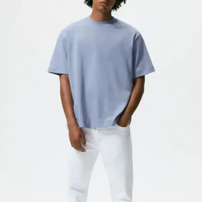 Men's Oversized Drop Shoulder Rib O-Neck T-Shirt High Quality Heavy Cotton Custom Logo Design 100% Cotton Formal Style