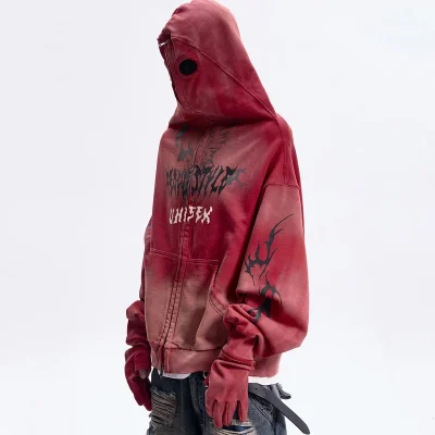 Wholesale Bulk Heavyweight Printed Logo Cotton 400 Gsm Men Crop Acid Washed Stonewashed Oversized Zip up Hoodies Sweatshirts