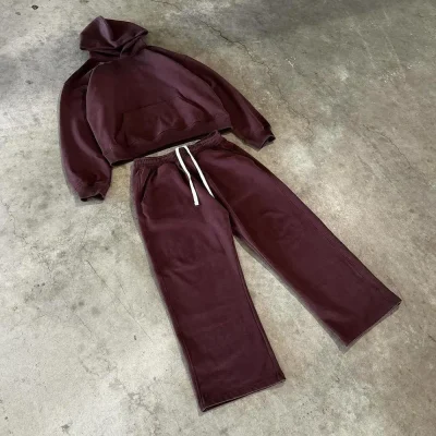 Custom Blank Sweatshirt and Sweatpants Set 100% Cotton French Terry Hoodie Men's Oversized Boxy Fit Hoodies Tracksuits