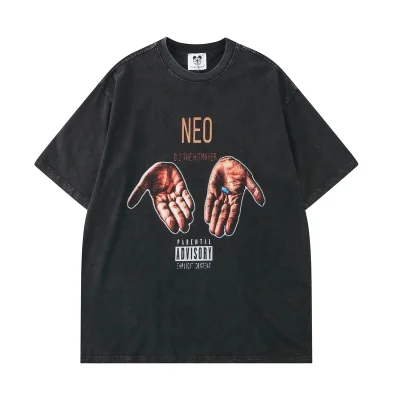 Men's Retro Washed Digital Printed T-Shirt 100% Pure Cotton Knitted Short Sleeved Oversized Casual Style