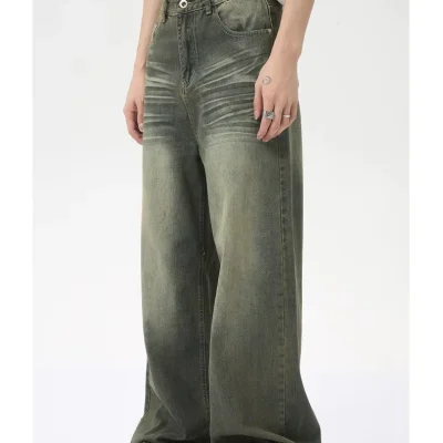 High Street Retro Straight Jeans Men's Slacks Basic Style Loose Jeans Cargo Men Casual Trousers Wide Legs Men's Pants