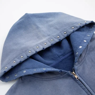 Wholesale High Quality Nostalgic Wash Men's Hoodies & Sweatshirts Pickled Wash Stud Custom Oversized Men's Hoodies