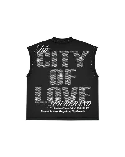Men's Print Trend Fashion American Street Rhinestone Sleeveless T-shirt