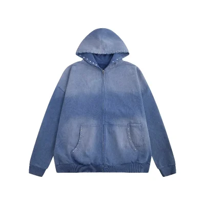 Wholesale High Quality Nostalgic Wash Men's Hoodies & Sweatshirts Pickled Wash Stud Custom Oversized Men's Hoodies