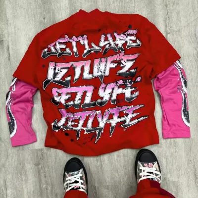 Custom Printed Men's Double Layer Long Sleeve T-Shirt Oversized Wholesale Designed Men t Shirt
