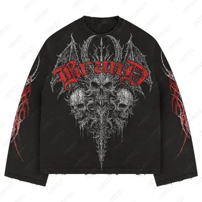 OEM Men's Casual Tshirts Cotton Oversize Loose Style Long Sleeve Tee Streetwear Design with Direct Printing for Winter