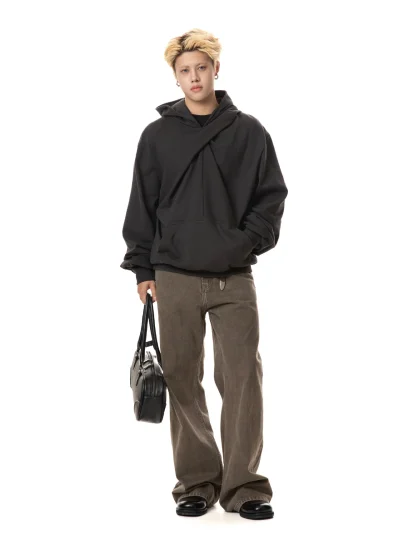 Customizable Print Men's Loose-Fit Hoodie High Quality 360 Grams Knitted Fabric Solid Color with Digital Printing