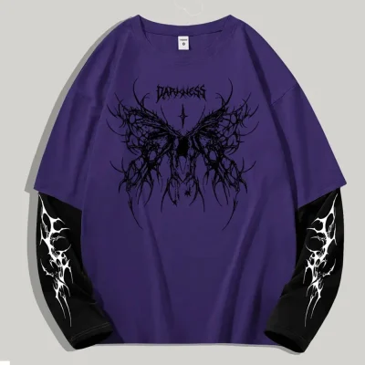 Streetwear Manufacturer Men's Graphic T Shirt Printed Long Sleeve T-Shirt Drop Shoulder Double Layer Tshirts for Men