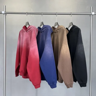 Heavyweight Custom Oversized Fleece Blank Plain Streetwear Vintage Acid Wash Pullover Distressed Pocket Hoodies Huddies for Men