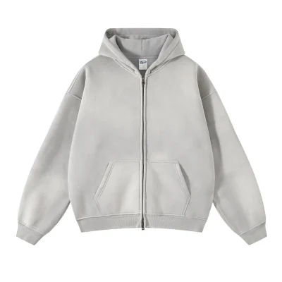 Custom High Quality Streetwear Hoodie Fleece Blank up Vintage Double Layer Acid Wash Sun Faded Distressed Pockets Hoodies