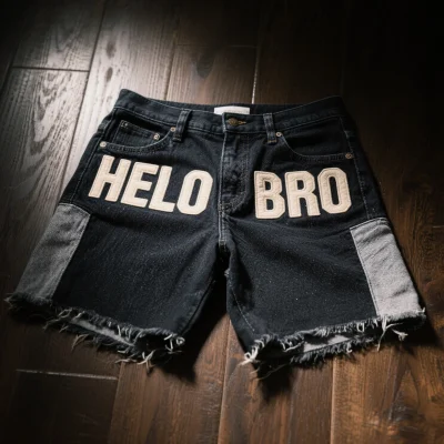 Custom Manufacturer Man Streetwear Y2k Vintage Flare Distressed Jeans Shorts Distressed Embroidery Rhinestone Denim Jorts Men