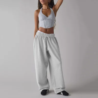 Custom Wholesale Low Waist Hip Hop Women's Track Cotton Trousers Baggy Sweat Pants with Pipings Women Straight Leg Pants