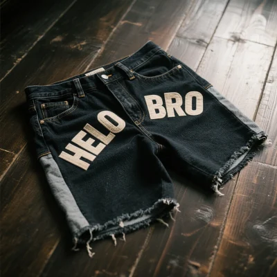 Custom Manufacturer Man Streetwear Y2k Vintage Flare Distressed Jeans Shorts Distressed Embroidery Rhinestone Denim Jorts Men