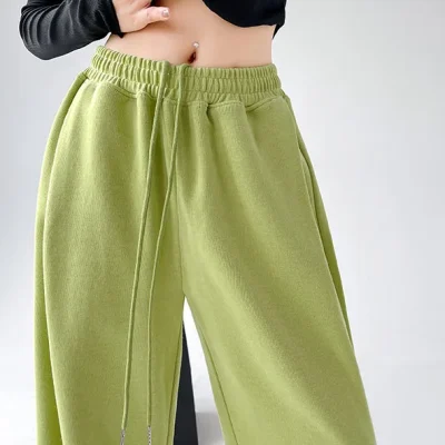 Custom Printed Ladies Pants Street Fashion Loose High-Waisted Straight Pants Casual Sports Outdoor Drawstring Lace Summer