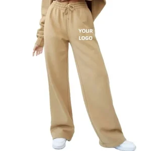 Women's Custom Print Logo French Terry Jogger Pants Loose Oversize Straight Leg with Mid Waist Baggy Wide Leg Sweatpants