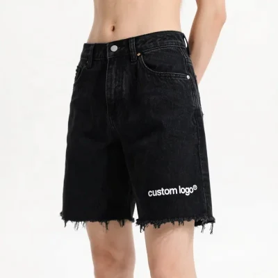 Custom Logo Cargo Shorts for Men Vintage Jean Denim Casual Summer Beach Mid Washed Shorts Men's Printed Shorts
