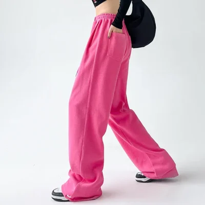 Custom Printed Ladies Pants Street Fashion Loose High-Waisted Straight Pants Casual Sports Outdoor Drawstring Lace Summer