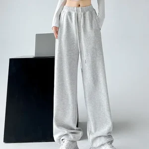Custom Printed Ladies Pants Street Fashion Loose High-Waisted Straight Pants Casual Sports Outdoor Drawstring Lace Summer