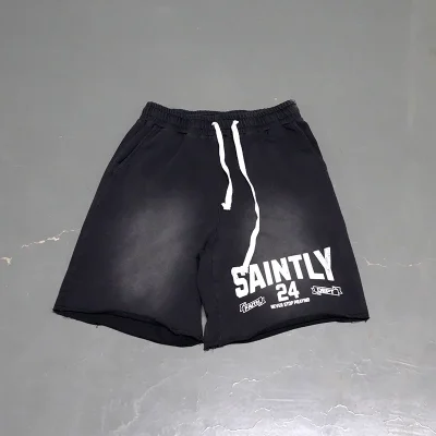 custom shorts with logo streetwear black wholesale french terry vintage acid wash sun faded shorts