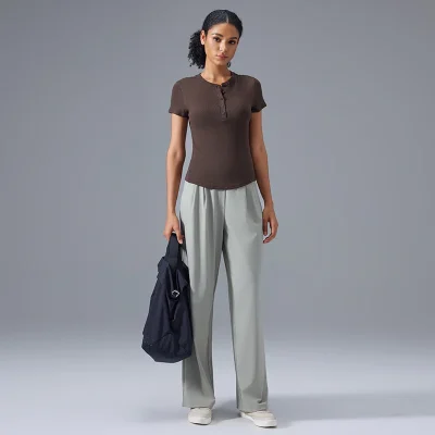 Fashion Women's Straight Leg Pants Soft Stretchy Comfortable Sports Casual Pants Elastic Waist Loose Fit Trousers