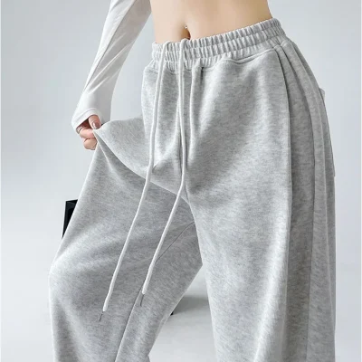 Custom Printed Ladies Pants Street Fashion Loose High-Waisted Straight Pants Casual Sports Outdoor Drawstring Lace Summer